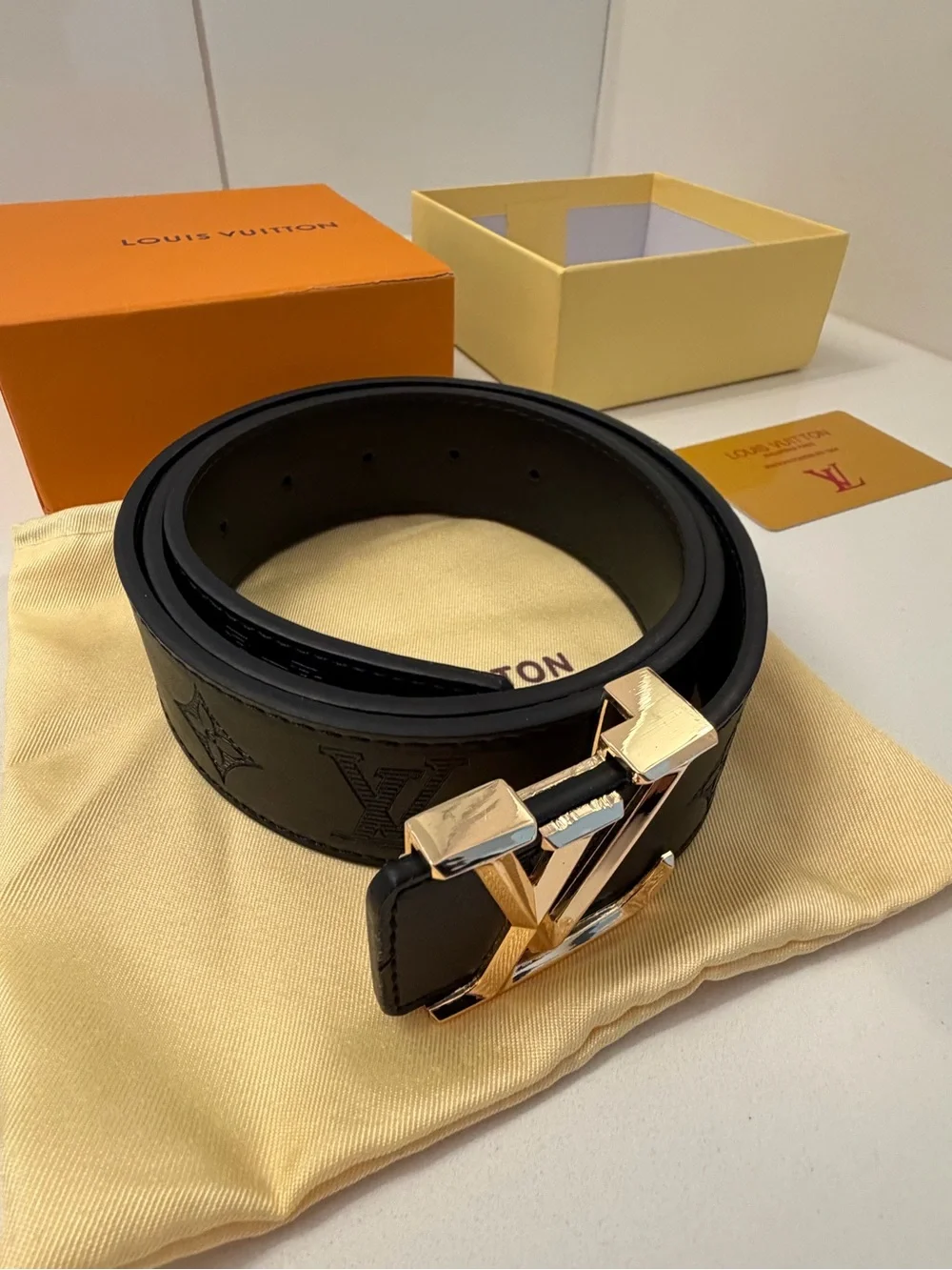 Louis Vuitton Black Monogram LV Initiales Belt Gold Buckle